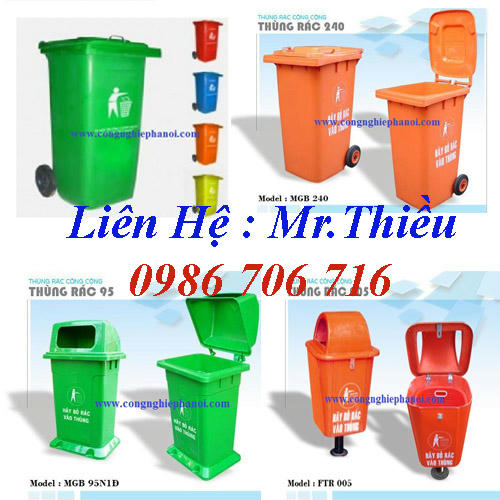 PP Thùng rác công cộng 120l-240l, xe gom đẩy rác 400-1000l nhập khẩu Thái Lan