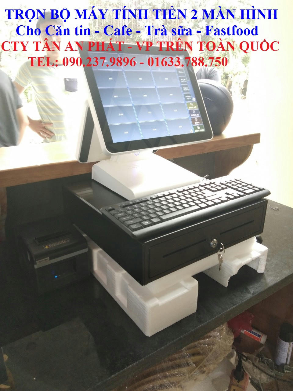 Máy tính tiền 2 màn hình cho quán trà sữa hiện đại tại Tphcm