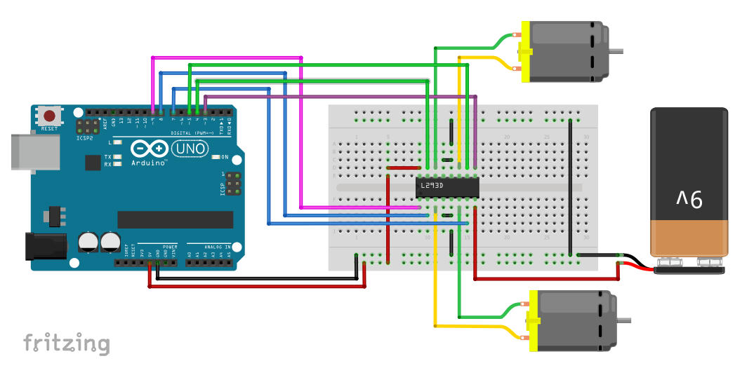 Sơ đồ mạch kết nối arduino và L293D