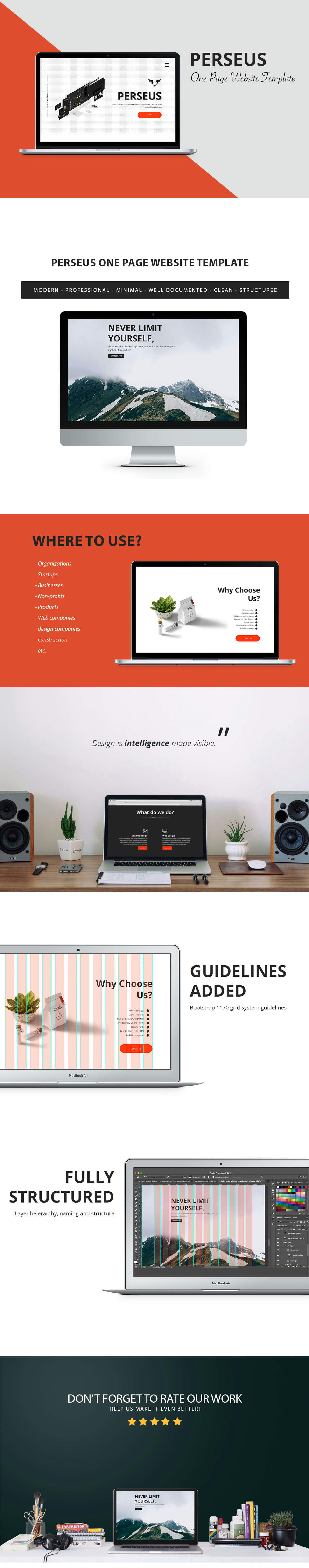 Perseus One Page Website PSD Template - 1