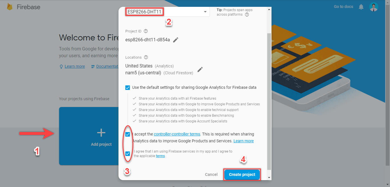 Giao diện firebase của google