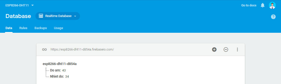 Cập nhật nhiệt độ và độ ẩm trên firebase của google