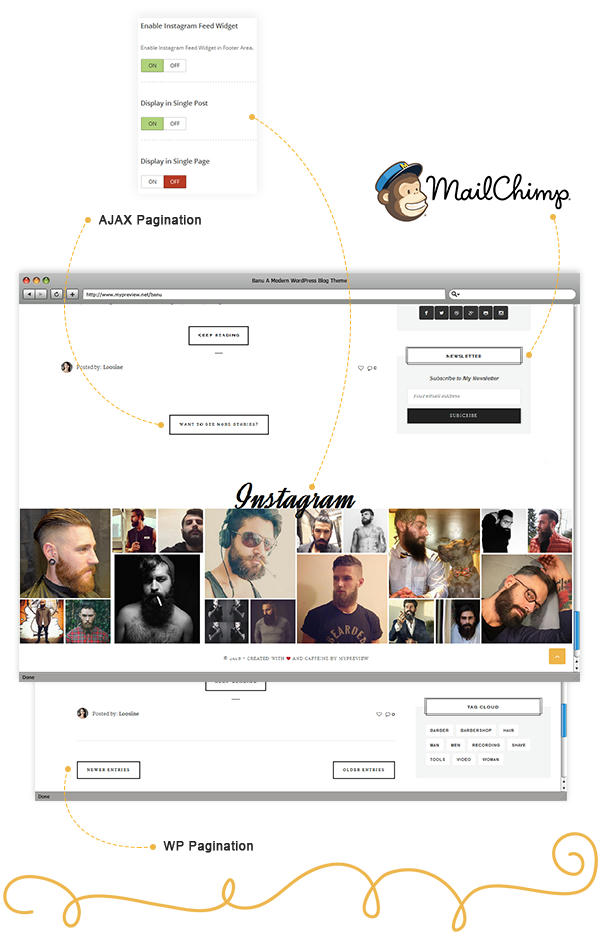 Banu WordPress Theme - Footer Instagram Feed and Mailchimp Compatible