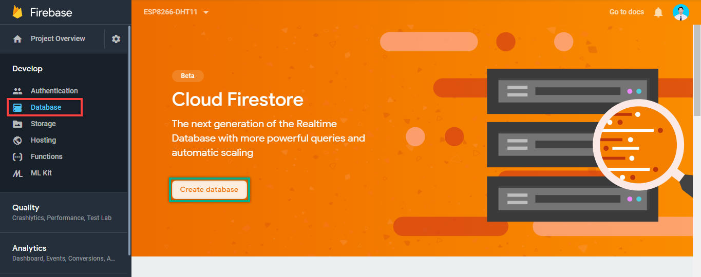 Tạo database cho firebase