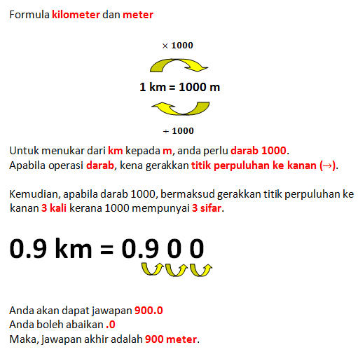 Operasi kilometer kepada meter