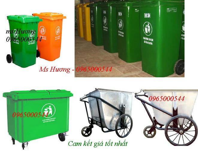 thùng rác công cộng màu cam-xanh, thung rác hdpe, composite (95l-240l), xe gom rác