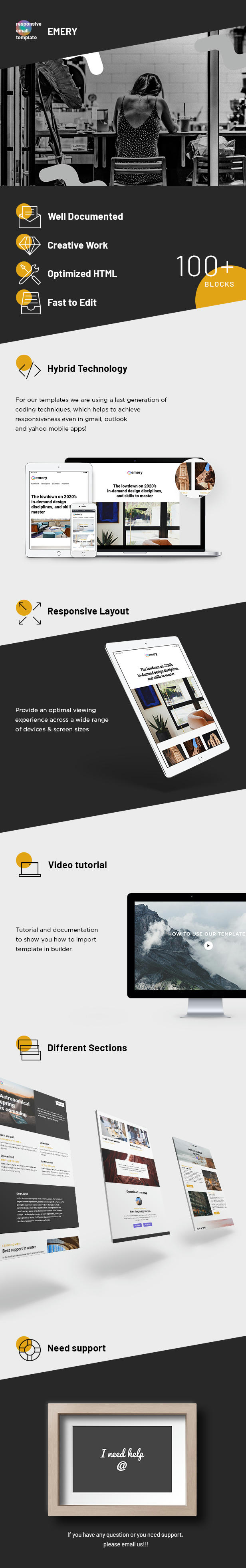 Emery – 100+ Responsive Modules + StampReady, MailChimp & CampaignMonitor Compatible Files