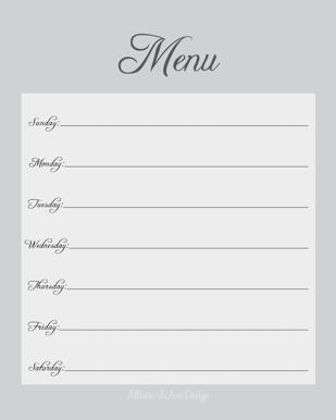Allison LeAnn Design Menu Printable