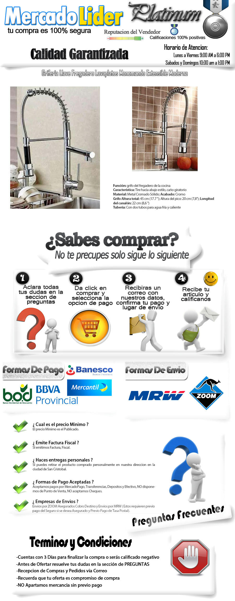 Griferia Fregadero Lavaplatos Monomando Extensible Moderna - Bs. 3.499