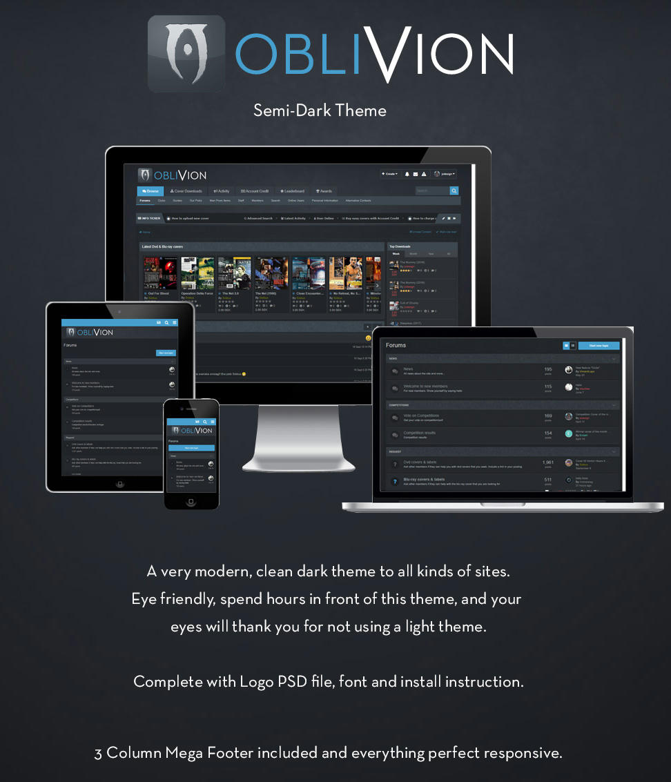 اطلاعات بیشتر در مورد "قالب Oblivion dark theme with blue focus لاتین"