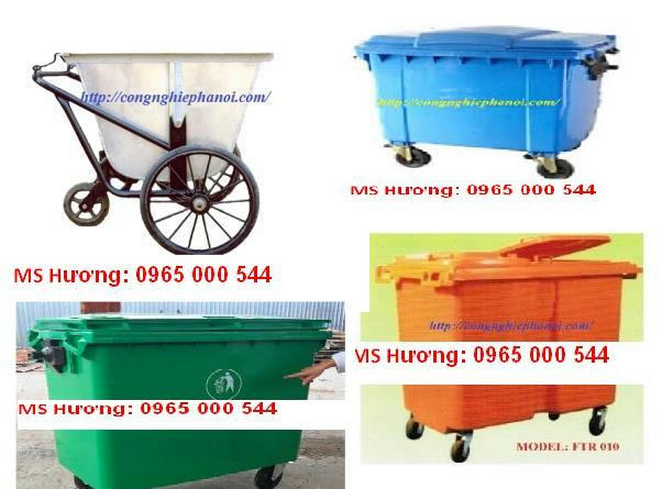 Thùng rác giá bán buôn-Thung rac cong cong (100L-240L), Xe gom đẩy rác, xe nâng