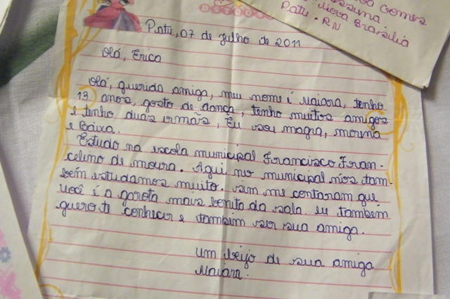 Carta produzida por uma das alunas da Profa. Vioneide
