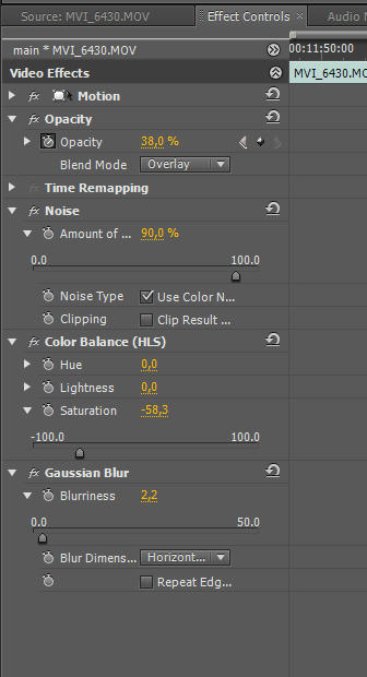 Adobe Premiere CS5 noise filter settings