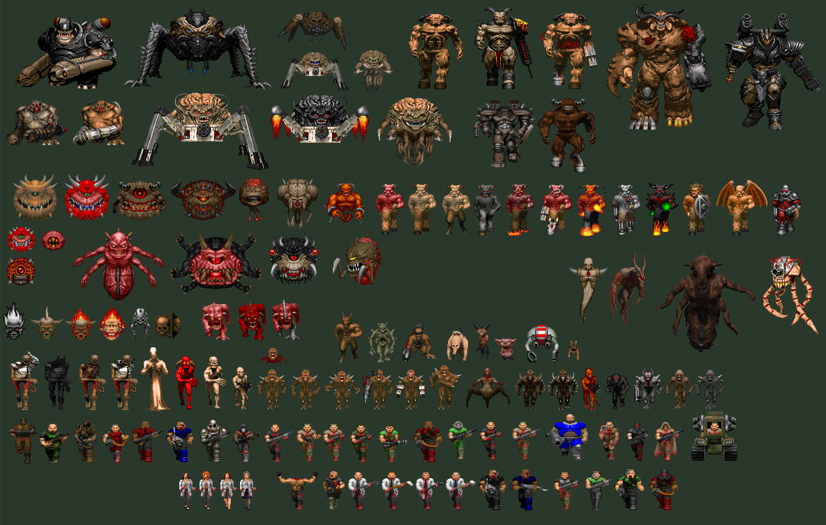 Doom sprites. Спрайты дум 1 Кибердемон. Doom спрайты врагов. Дум 2 вид сбоку