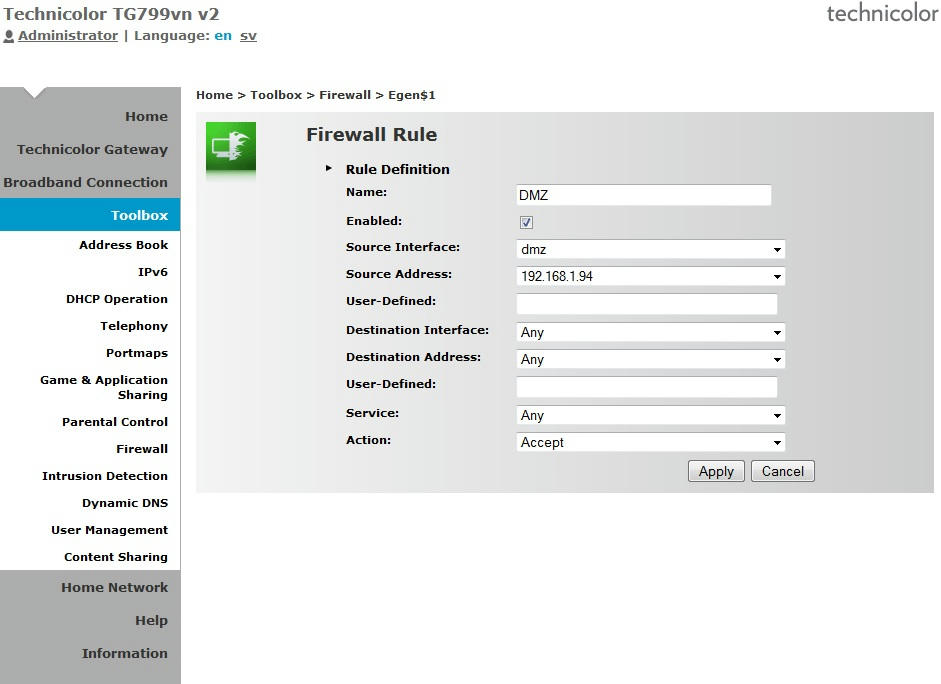 Hjälp, router DMZ inställningar, portar. Nätverk och uppkoppling