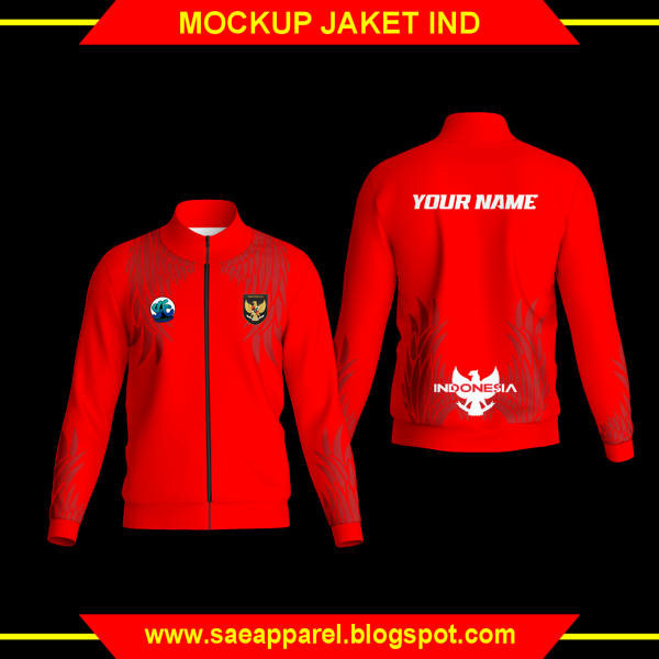 Mockup desain motif jaket Indonesia merah editable CorelDRAW