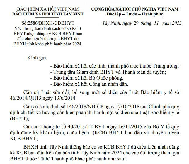 Tay Ninh 2586 CV THONG BAO CS KCB NGOAI TINH 2024  1.JPG
