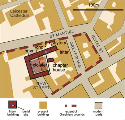  Ubicación de la Iglesia de Greyfriars en Leicester