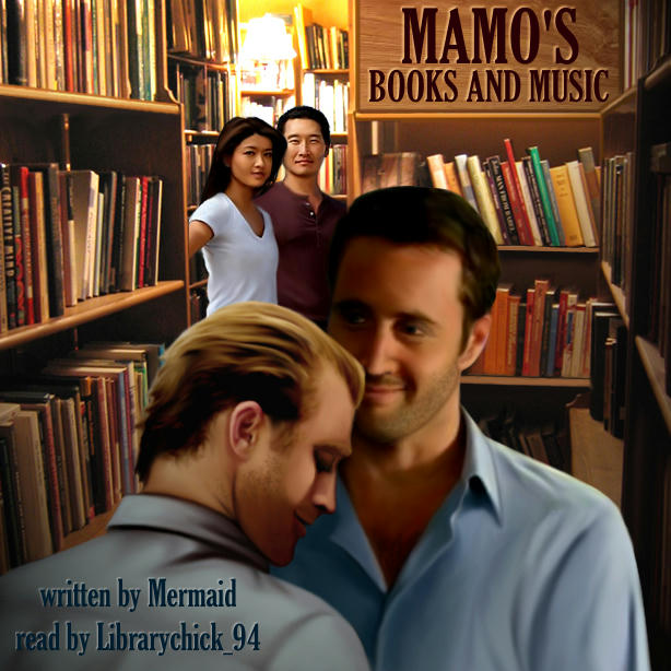 Steve flirting with Danno in bookstore, Chin & Kono looking on.