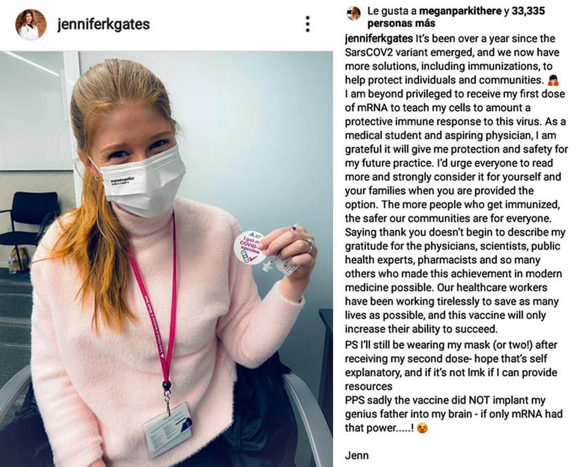  El comentario burlón de la hija de Bill Gates tras vacunarse contra la Covid-19