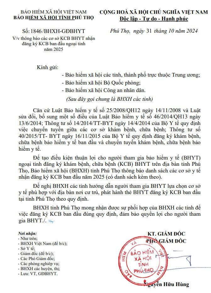 Phu Tho 1846 CV KCB nhan DK KCB BHYT ban dau ngoai tinh nam 2025.JPG