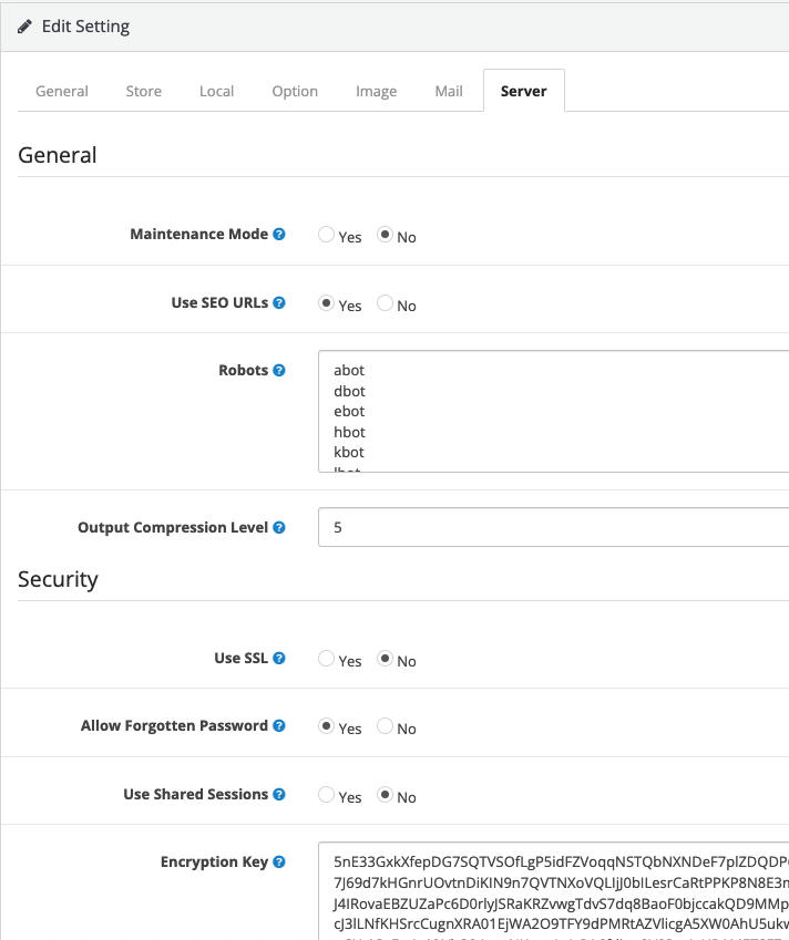 opencart 3 general seo setting page