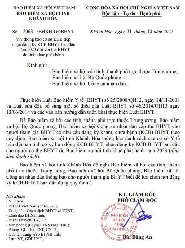 Khanh Hoa 2068 CV KCB BHYT ban dau ngoai tinh năm 2023.JPG