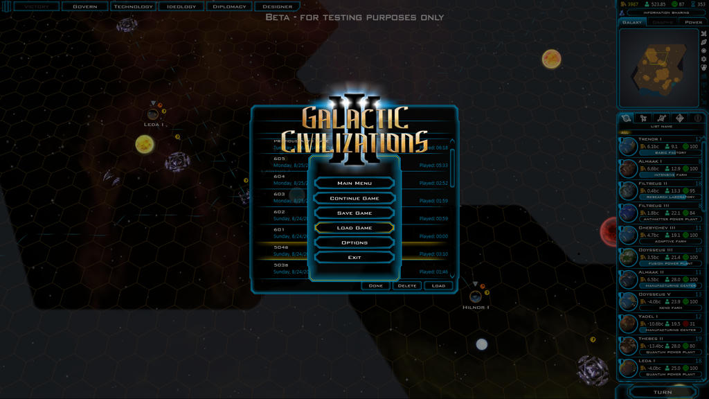 Menu showing over load dialog