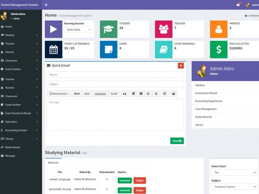 School Management System in PHP CodeIgniter with Source Code