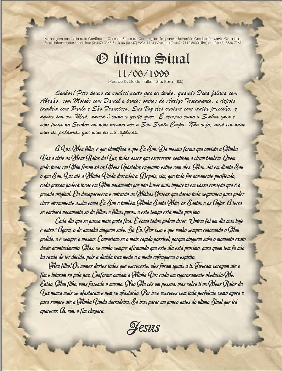 Mensagem lida hoje: Último Sinal 11/06/99