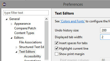 Screenshot of "Preferences" window with the text editor settings"