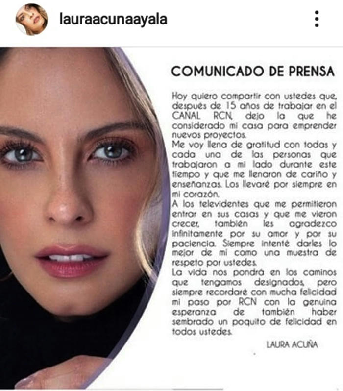  Otro golpe para el Canal RCN: se va Laura Acuña 