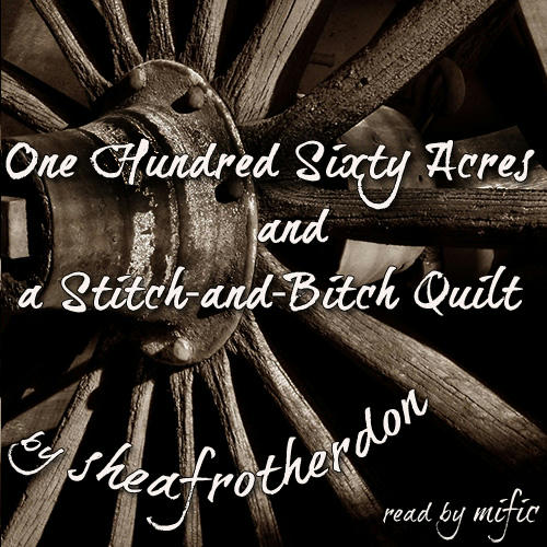 Wagon wheel in sepia, with text.