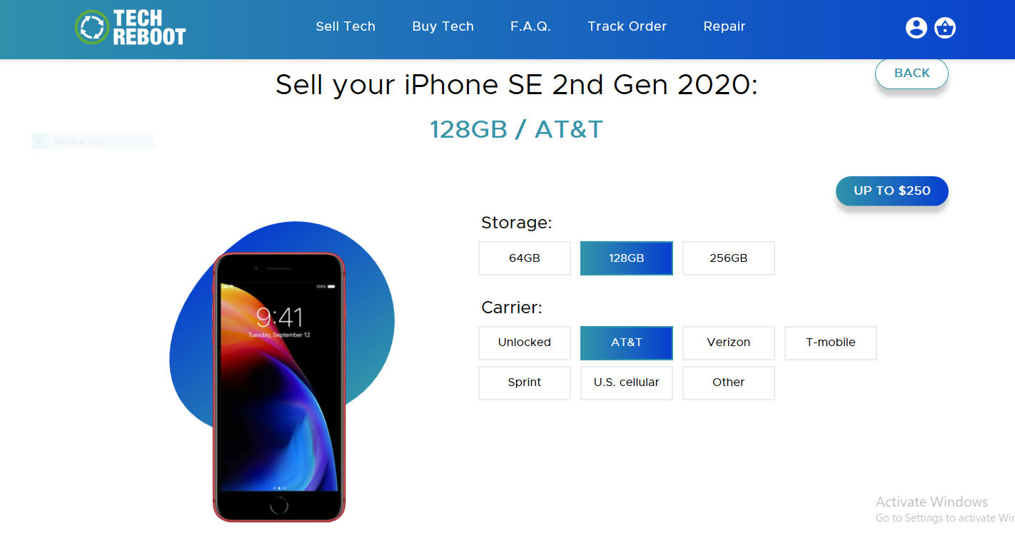 Selling Your Broken Phone - Choose your smartphone’s storage and carrier details.