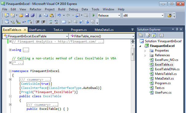 Visual Studio Project - Finaquant in Excel