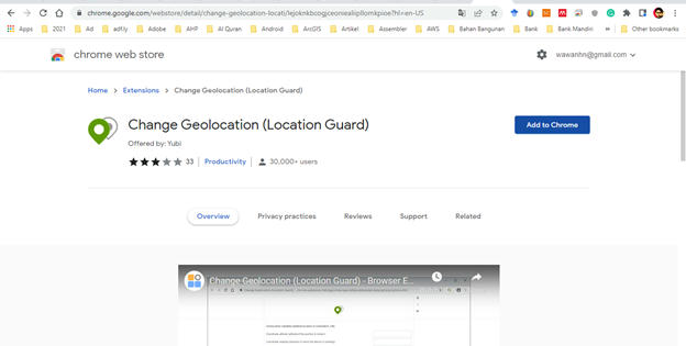 Menggunakan Change Geolocation untuk Set lokasi anda koordinat di browser Google 