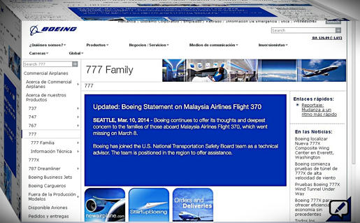  En su sitio Web la Boeing publicó un comunicado