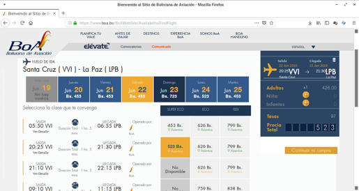 Selección de vuelos de BoA