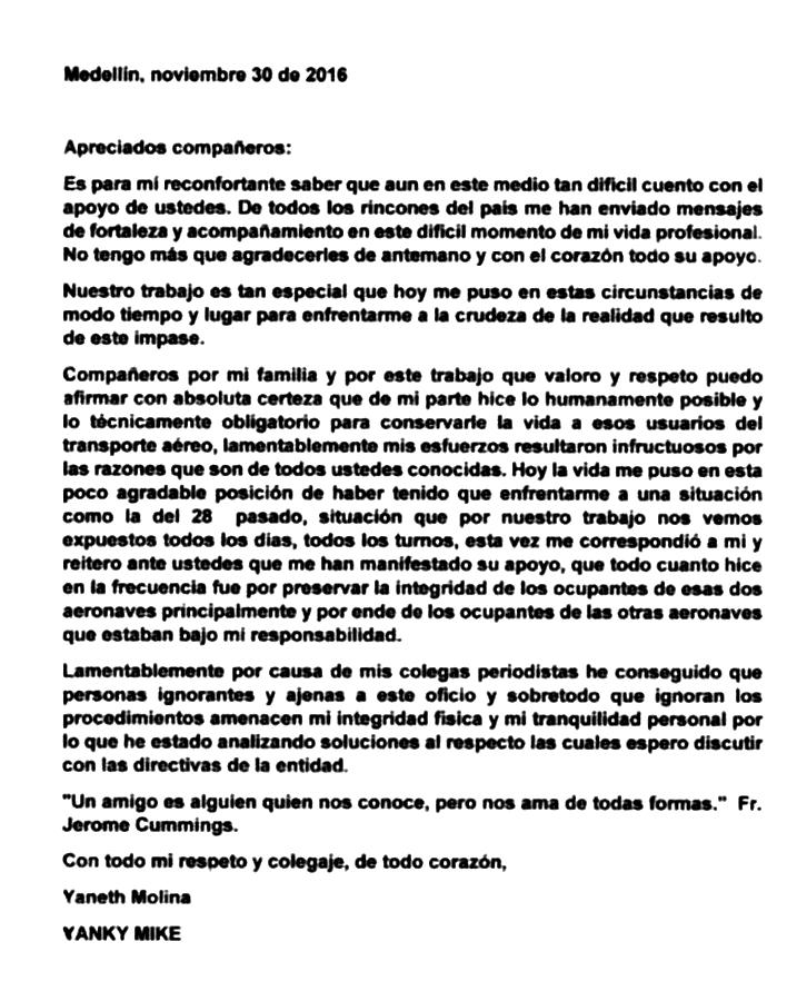 El drama de la controladora del avión de Chapecoense Denuncia amenazas