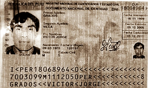 DNI peruano de Víctor Jorge Grados Vilca