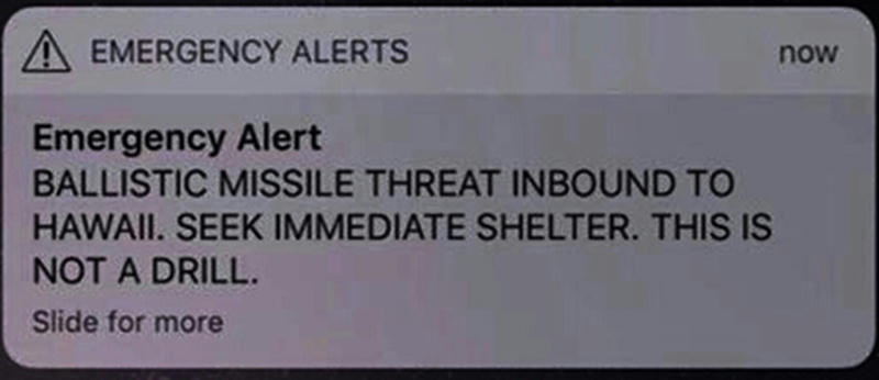 Alerta de emergencia amenaza de misiles balísticos a hawaii 