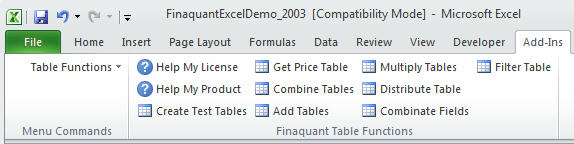 Finaquant in Excel after Installation