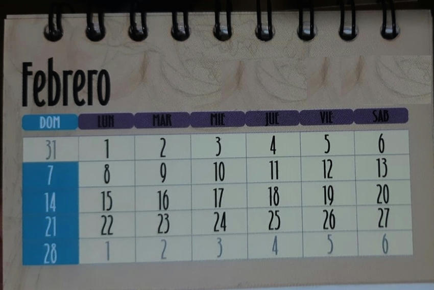 Calendario mes de febrero 