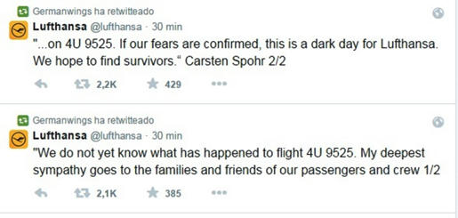  Vía Twitter la compañía Lufthansa confirmó la tragedia