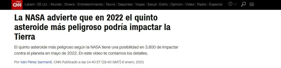  El asteroide que caerá en la Tierra en 2022 sería Fake News 