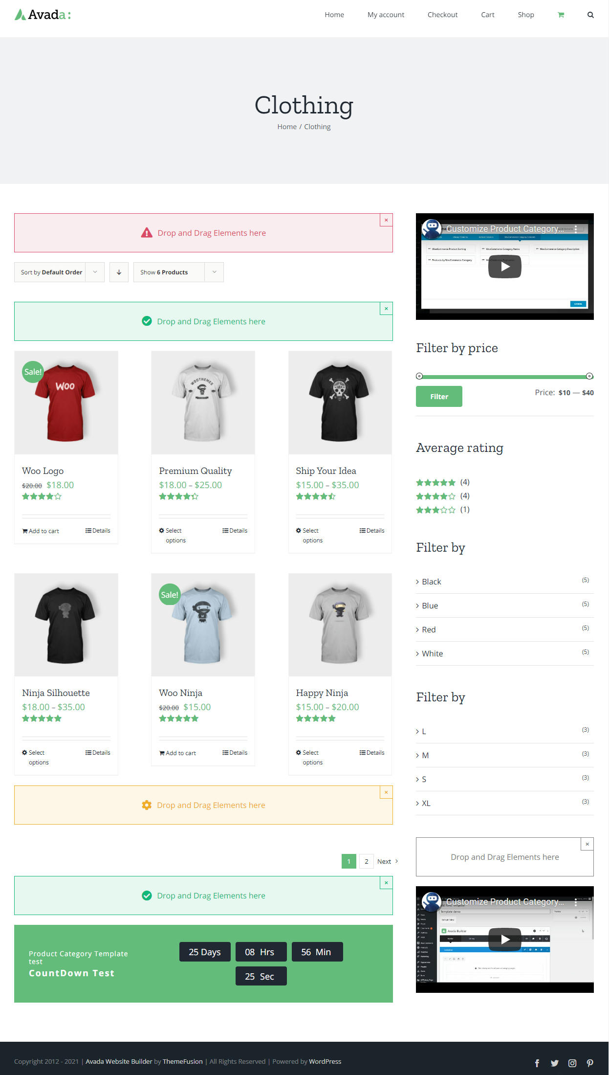 Use the template for product category page