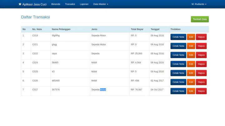 Source Code Aplikasi Sederhana Jasa Cuci Kendaraan dengan PHP MySQLi