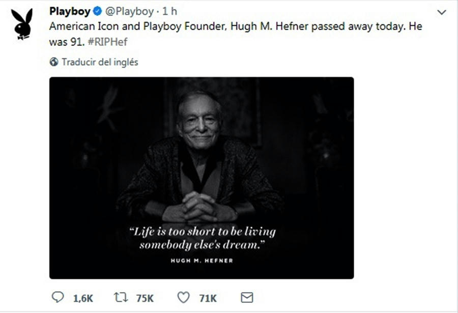 Fin de una era, murió Hugh Hefner, fundador de Playboy e icono pop