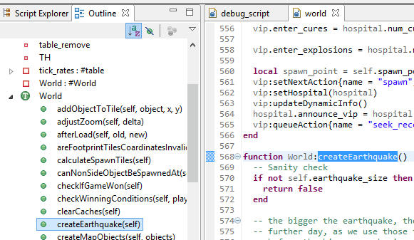 Screenshot of the Outline view being used