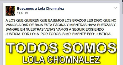  La familia de la joven argentina asesinada en Uruguay, Lola Luna Chomnalez, publicó un post en Facebook, donde dirían unas frases que resumen todo el dolor y la angustia de estas familias de chicas desaparecidas o asesinadas brutalmente